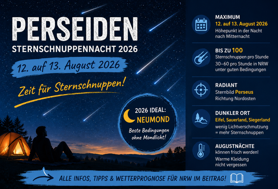 Informationsgrafik über die Perseiden im August 2026