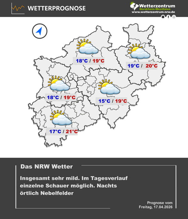 Vorhersagekarte für NRW für den 17.04.26