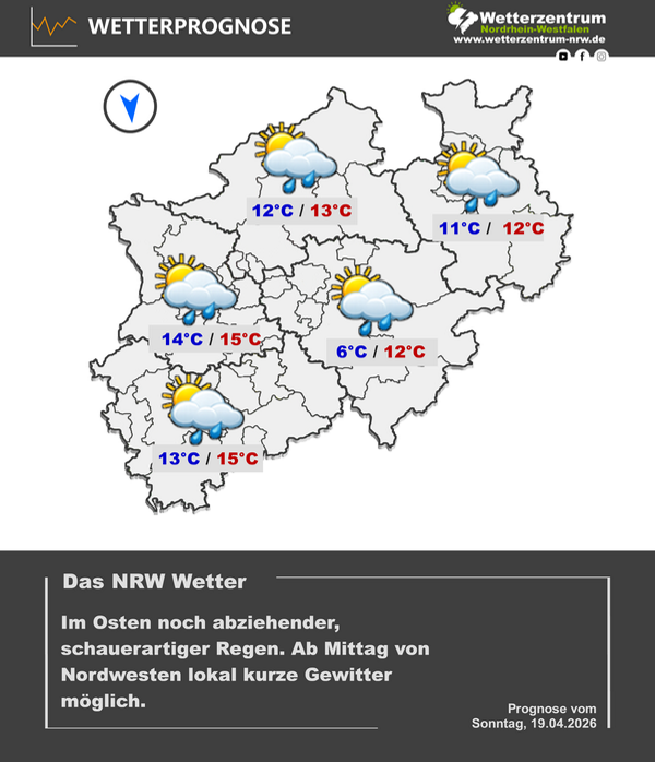 Vorhersagekarte für NRW für den 19.04.26