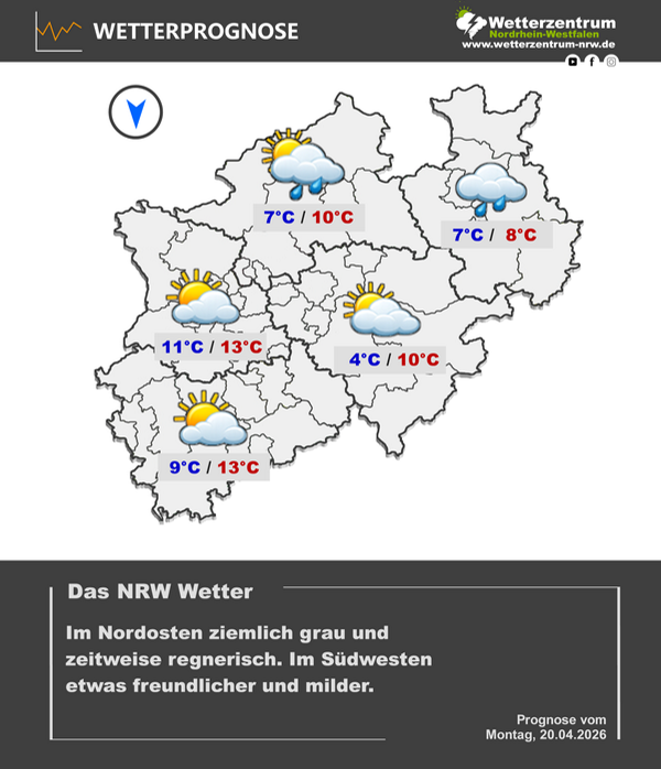 Vorhersagekarte für NRW für den 20.04.26