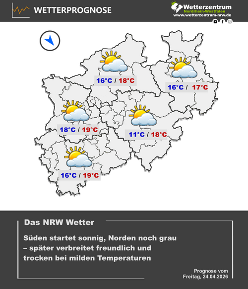 Vorhersagekarte für NRW für den 24.04.2026