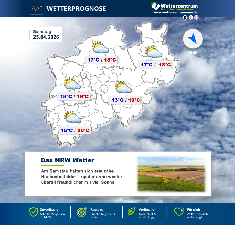 Vorhersagekarte für NRW für den 25.04.2026