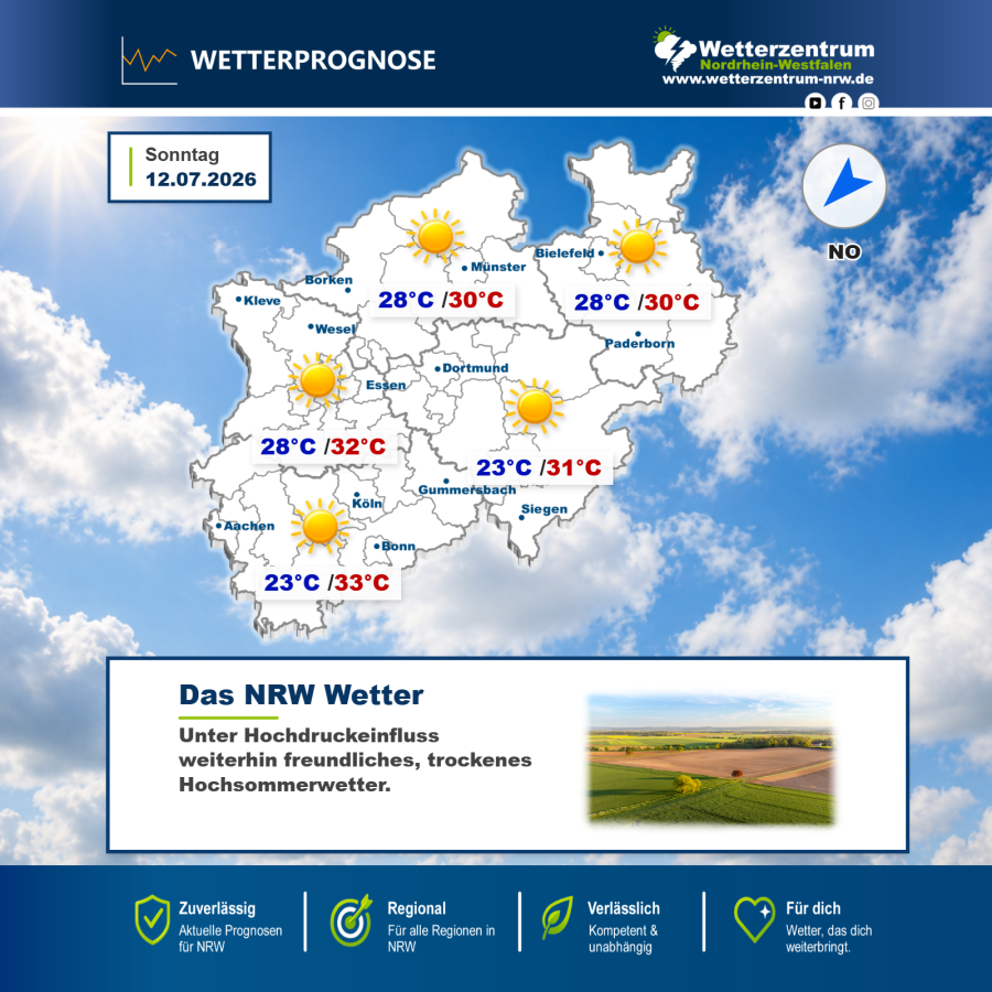 Vorhersagekarte für NRW für den 12.07.2026