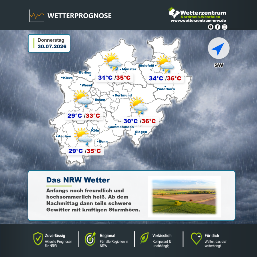 Vorhersagekarte für NRW für den 30.07.2026