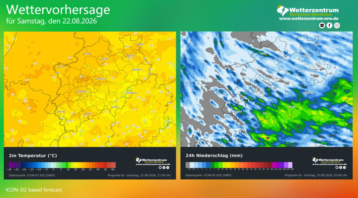 Wettervorhersage für den 22 August 2026 für Nordrhein-Westfalen