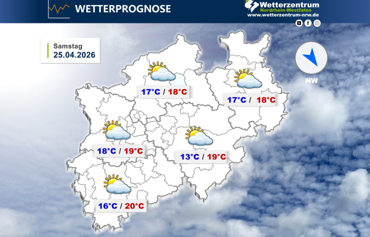 Das NRW Wetter für heute Samstag, 25.04.2026