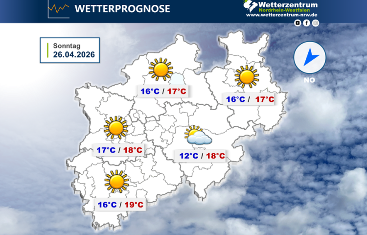 Das NRW Wetter für heute Sonntag, 26.04.2026