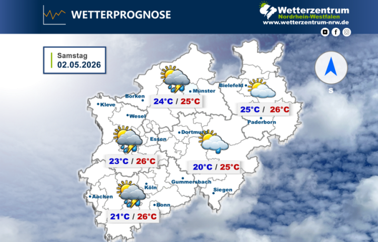 Das NRW Wetter für heute Samstag, 02.05.2026