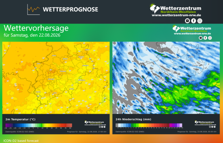 Das NRW Wetter für heute Samstag, 22.08.2026