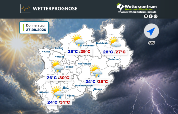 Das NRW Wetter für heute Donnerstag, 27.08.2026