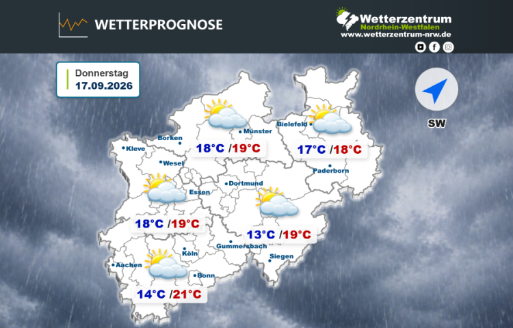 Das NRW Wetter für heute Donnerstag, 17.09.2026